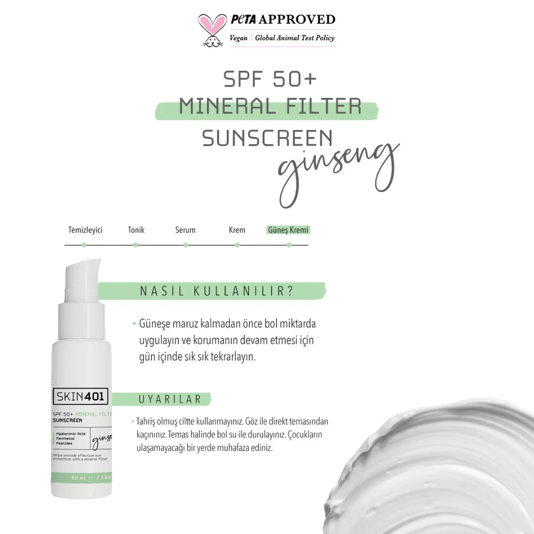 Skin401 SPF 50+ Mineral Filtre Güneş Kremi 50ml