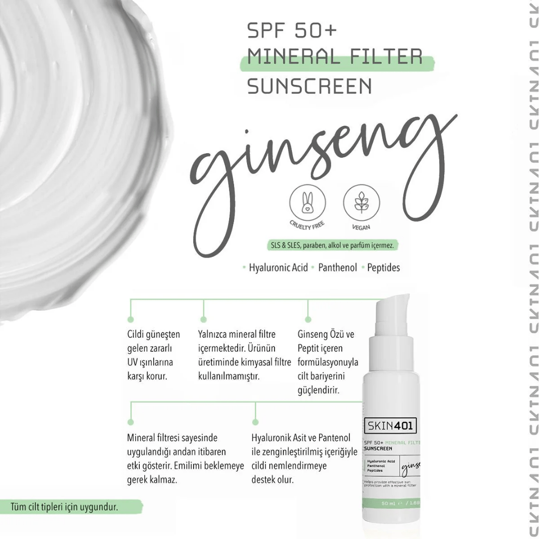 Skin401 SPF 50+ Mineral Filtre Güneş Kremi 50ml