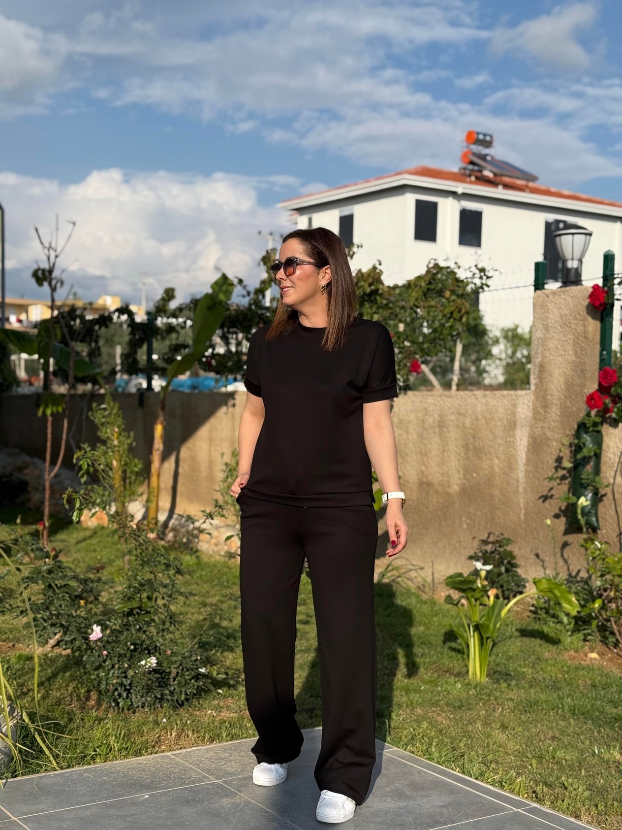 Bisiklet Yaka Kısa Kollu Modal Takım Siyah
