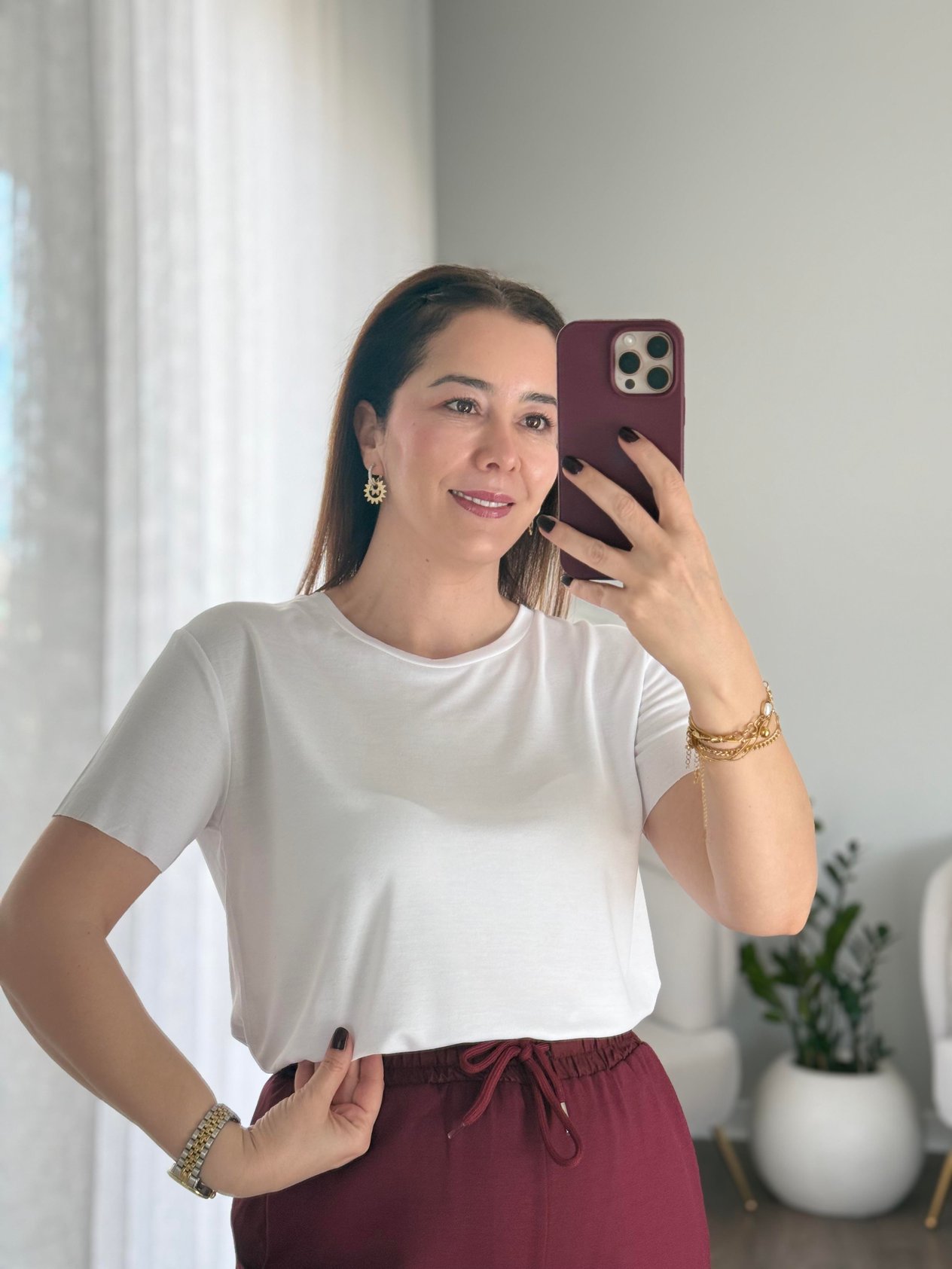 Bisiklet Yaka Marka Modal T-Shirt Beyaz