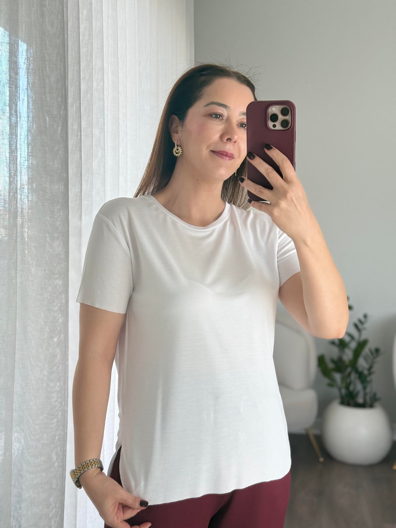 Bisiklet Yaka Marka Modal T-Shirt Beyaz
