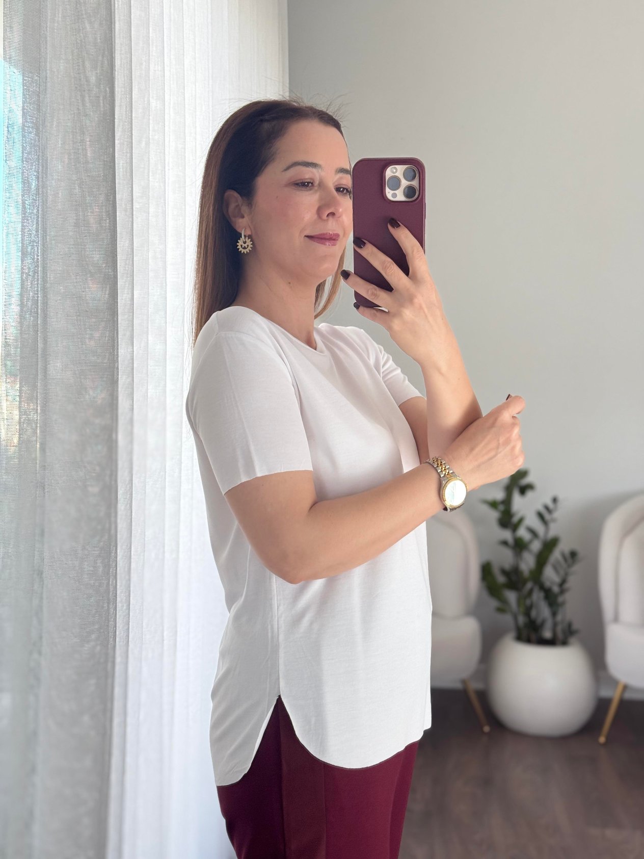 Bisiklet Yaka Marka Modal T-Shirt Beyaz