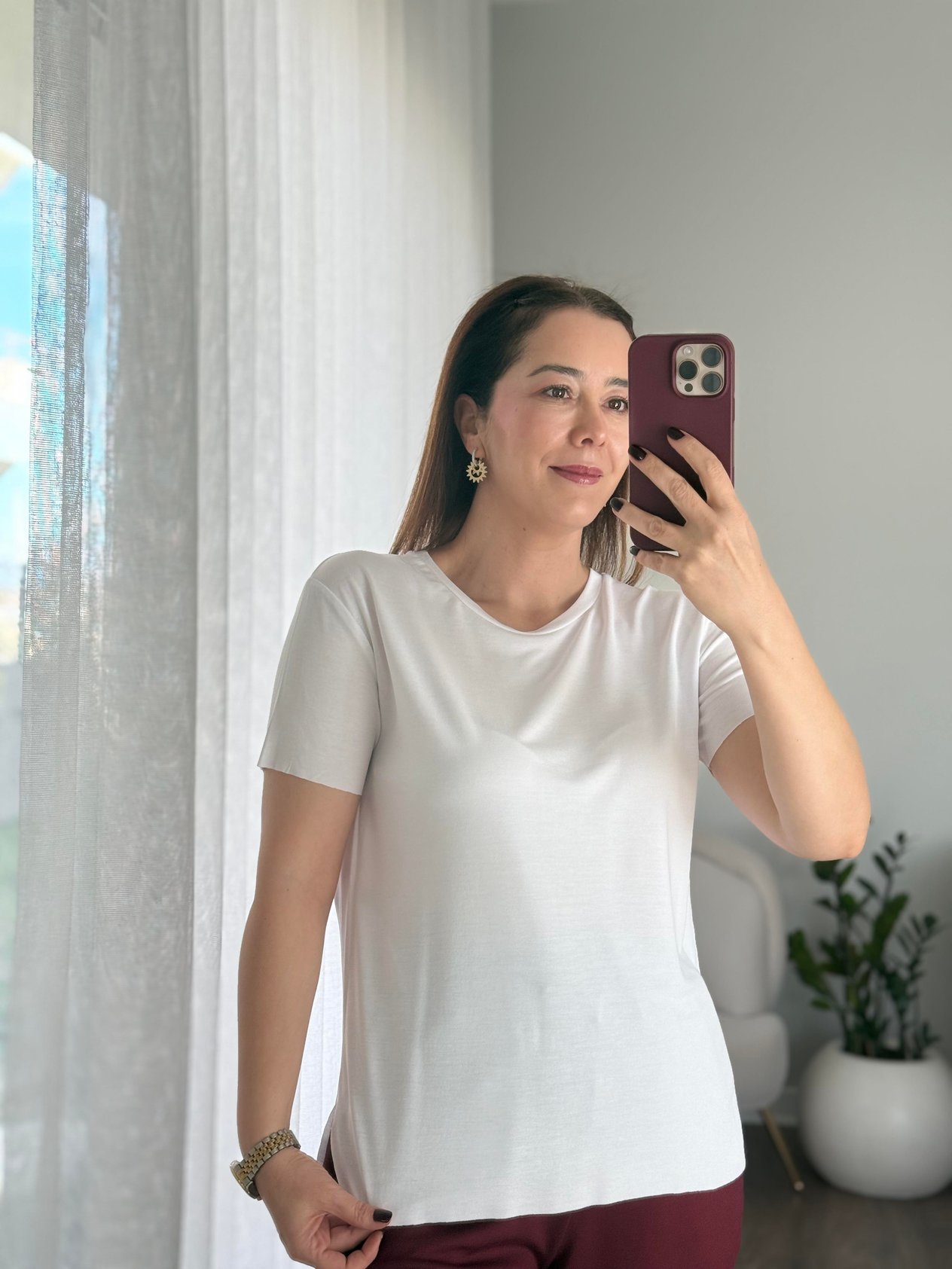 Bisiklet Yaka Marka Modal T-Shirt Beyaz