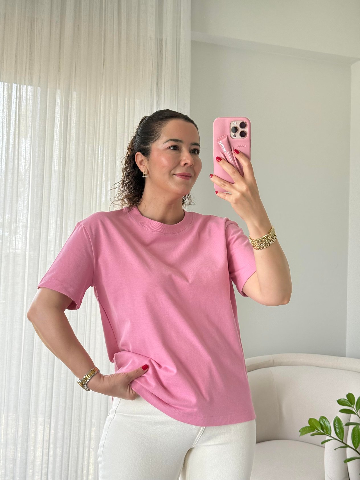 Dilvin Dekoratif Yaka T-shirt Pembe