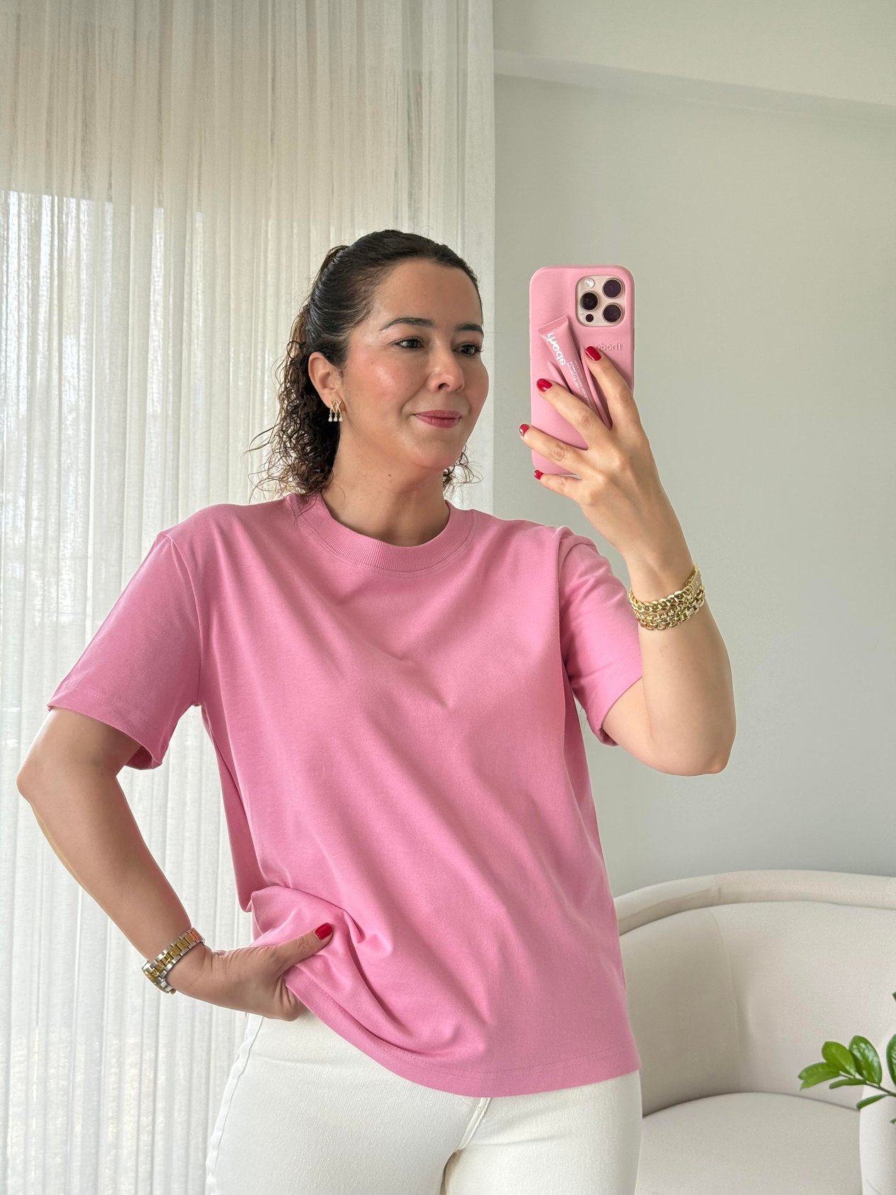 Dilvin Dekoratif Yaka T-shirt Pembe