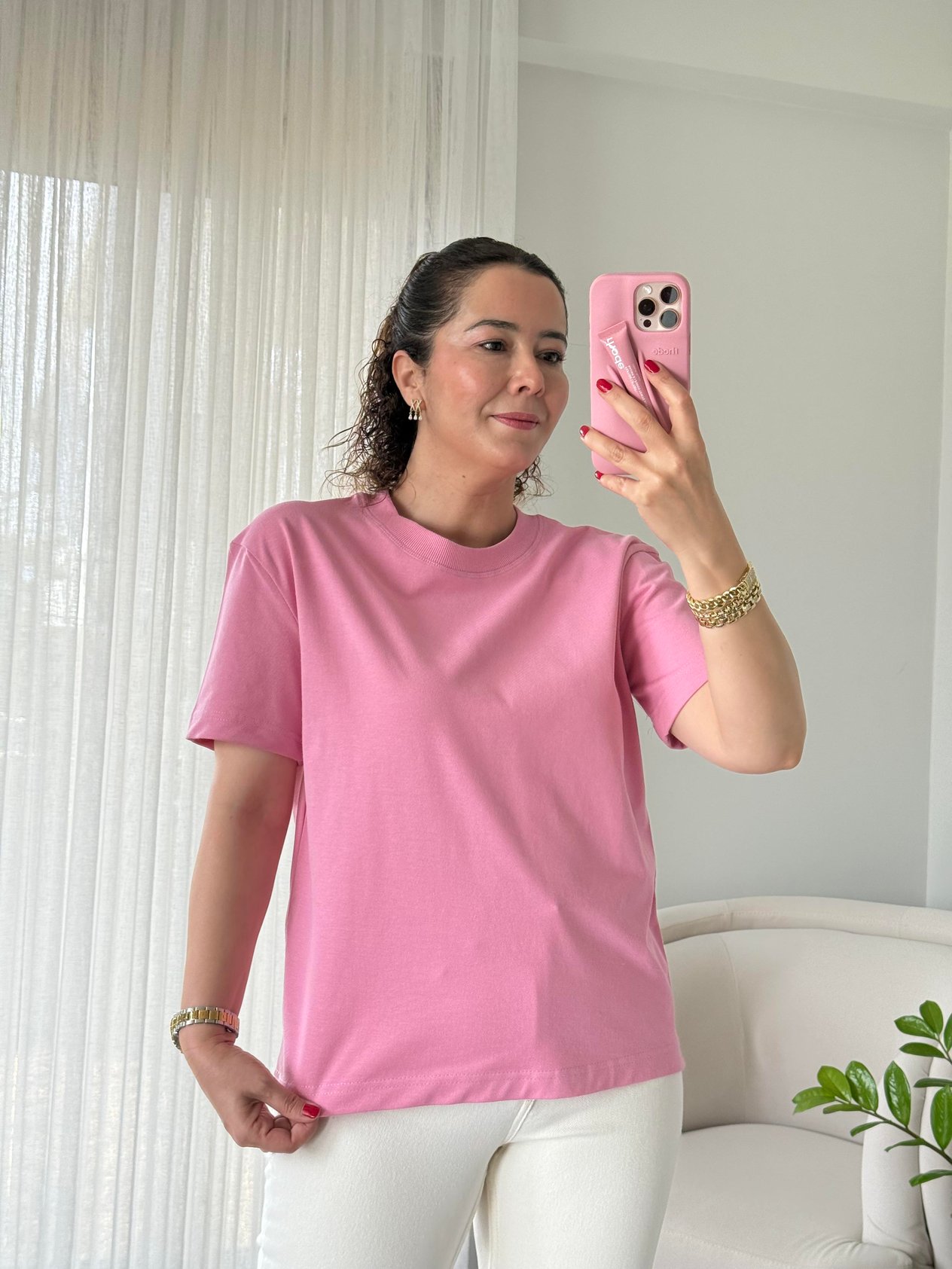 Dilvin Dekoratif Yaka T-shirt Pembe