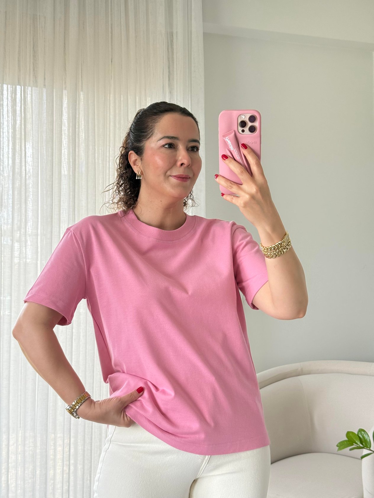 Dilvin Dekoratif Yaka T-shirt Pembe