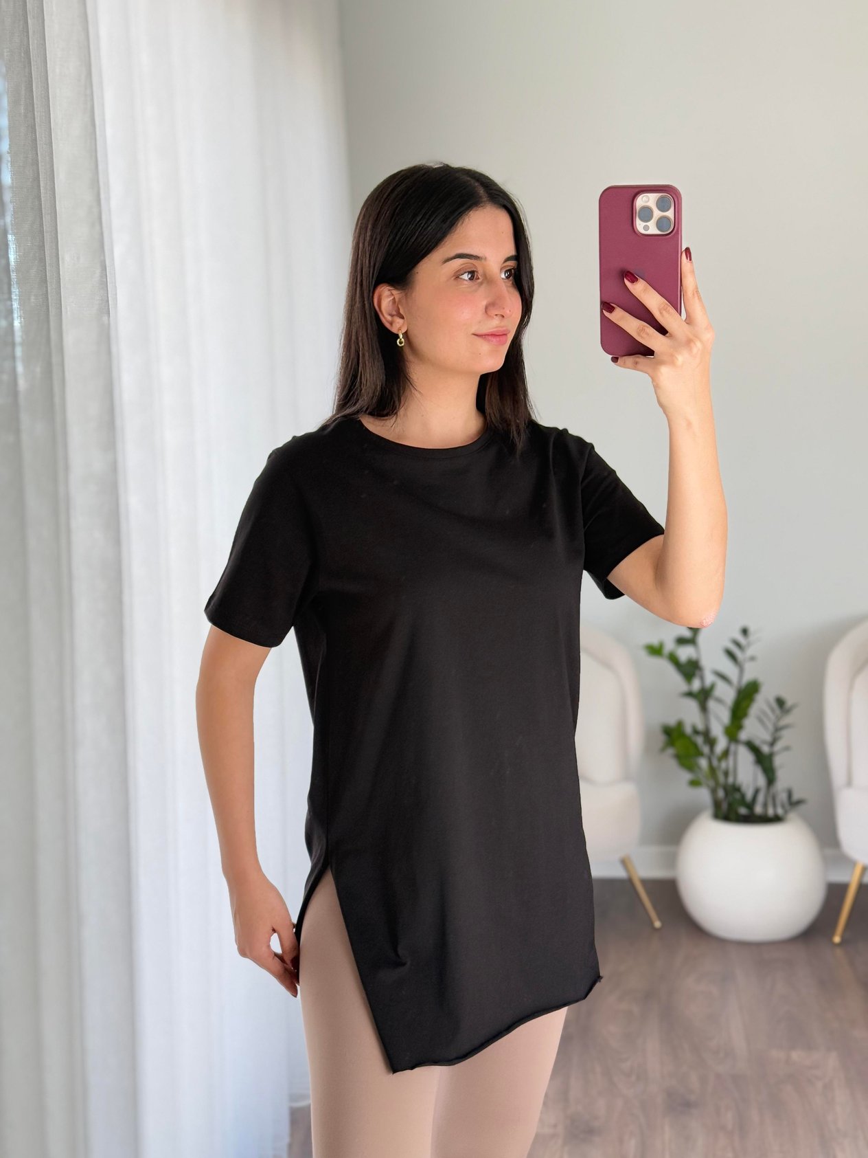 Karol Bisiklet Yaka Yanı Yırtmaçlı T-shirt Siyah