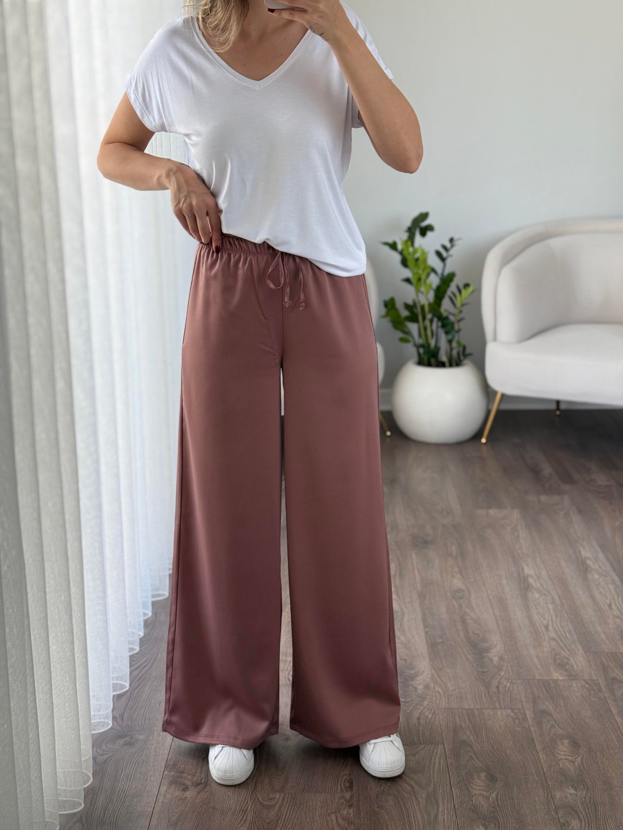 Karol Saten Palazzo Pantolon Gül Kurusu