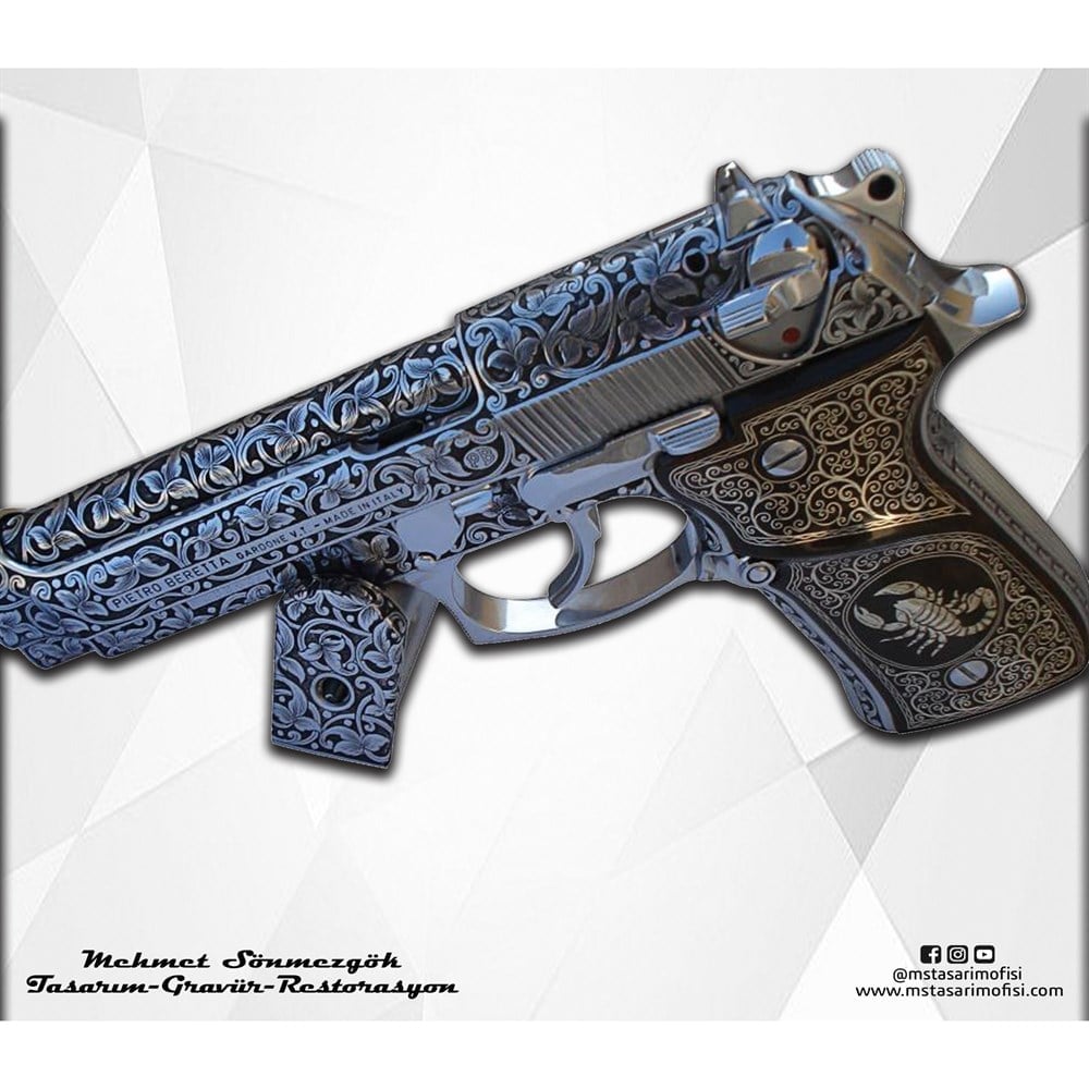 Beretta 92FS Gravür // Full Desen Özel Tasarım Gravür,Özel Kabzeli Modeli