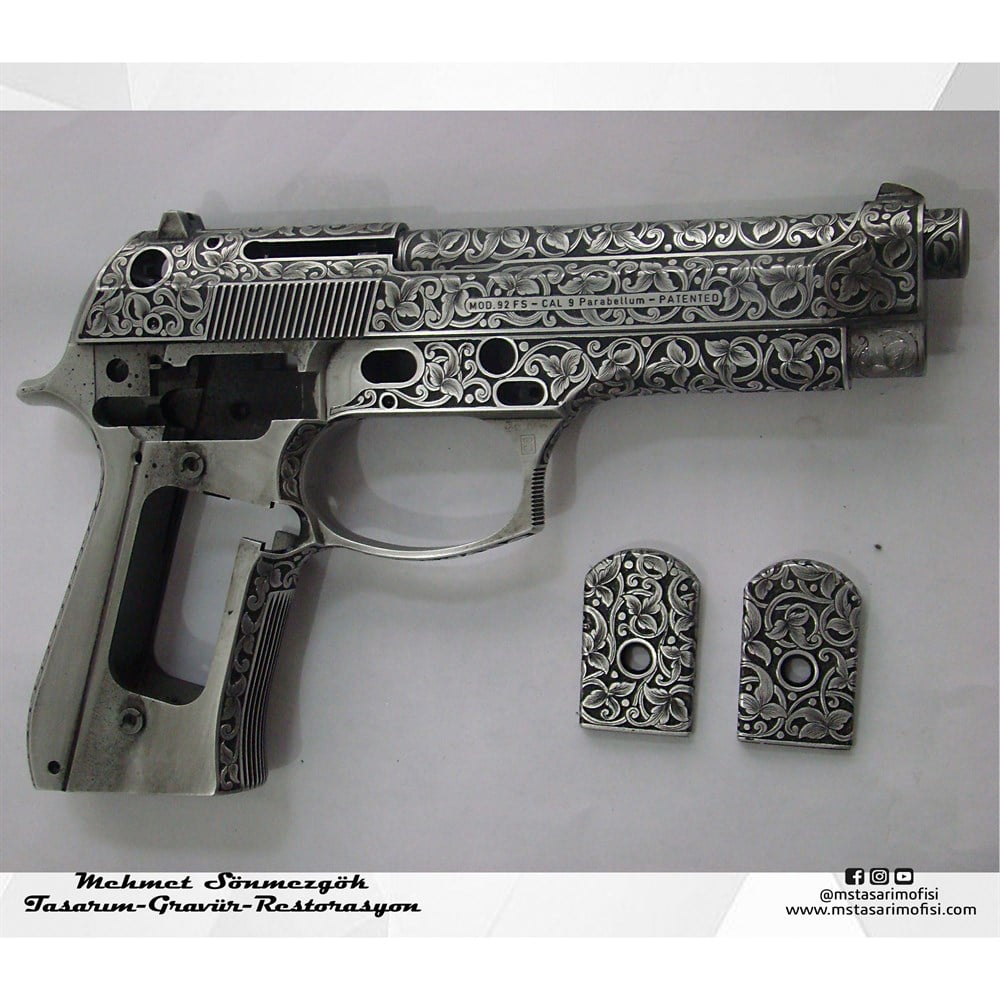 Beretta 92FS Gravür // Full Desen Özel Tasarım Gravür,Özel Kabzeli Modeli
