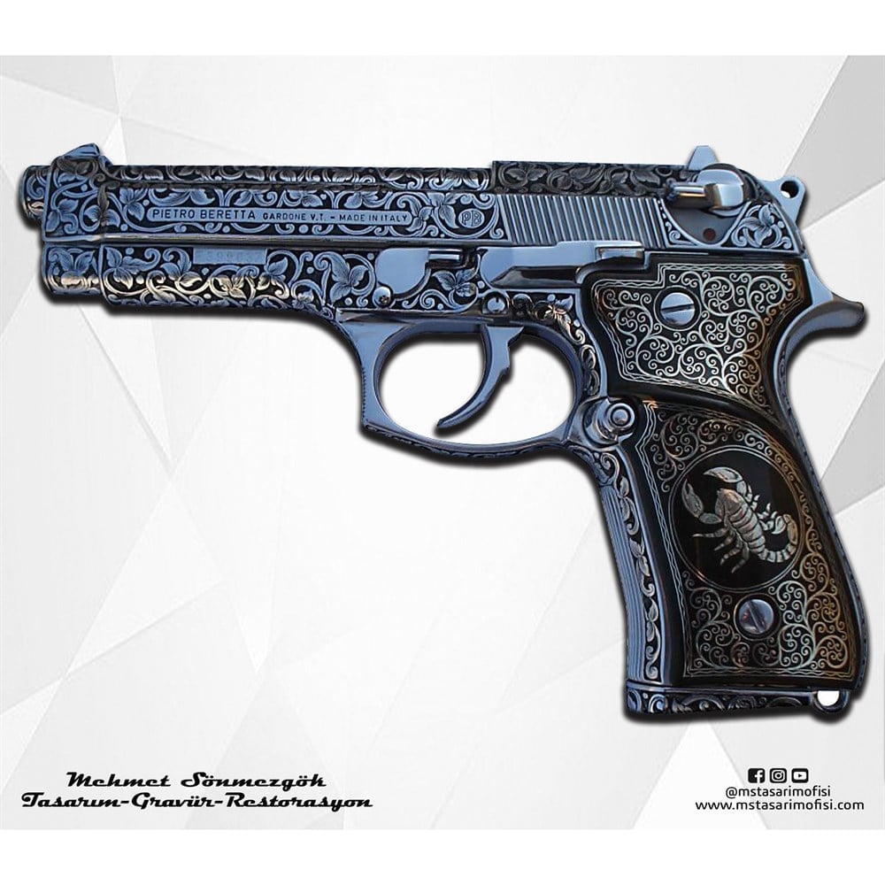 Beretta 92FS Gravür // Full Desen Özel Tasarım Gravür,Özel Kabzeli Modeli