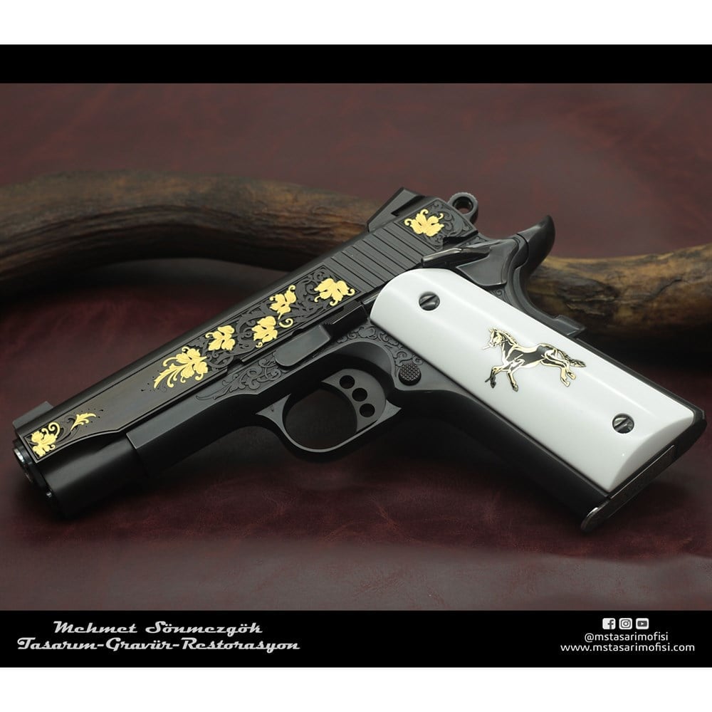 Colt 1911 Gravür // Altın Kakmalı,Yaprak Desenli Tasarım