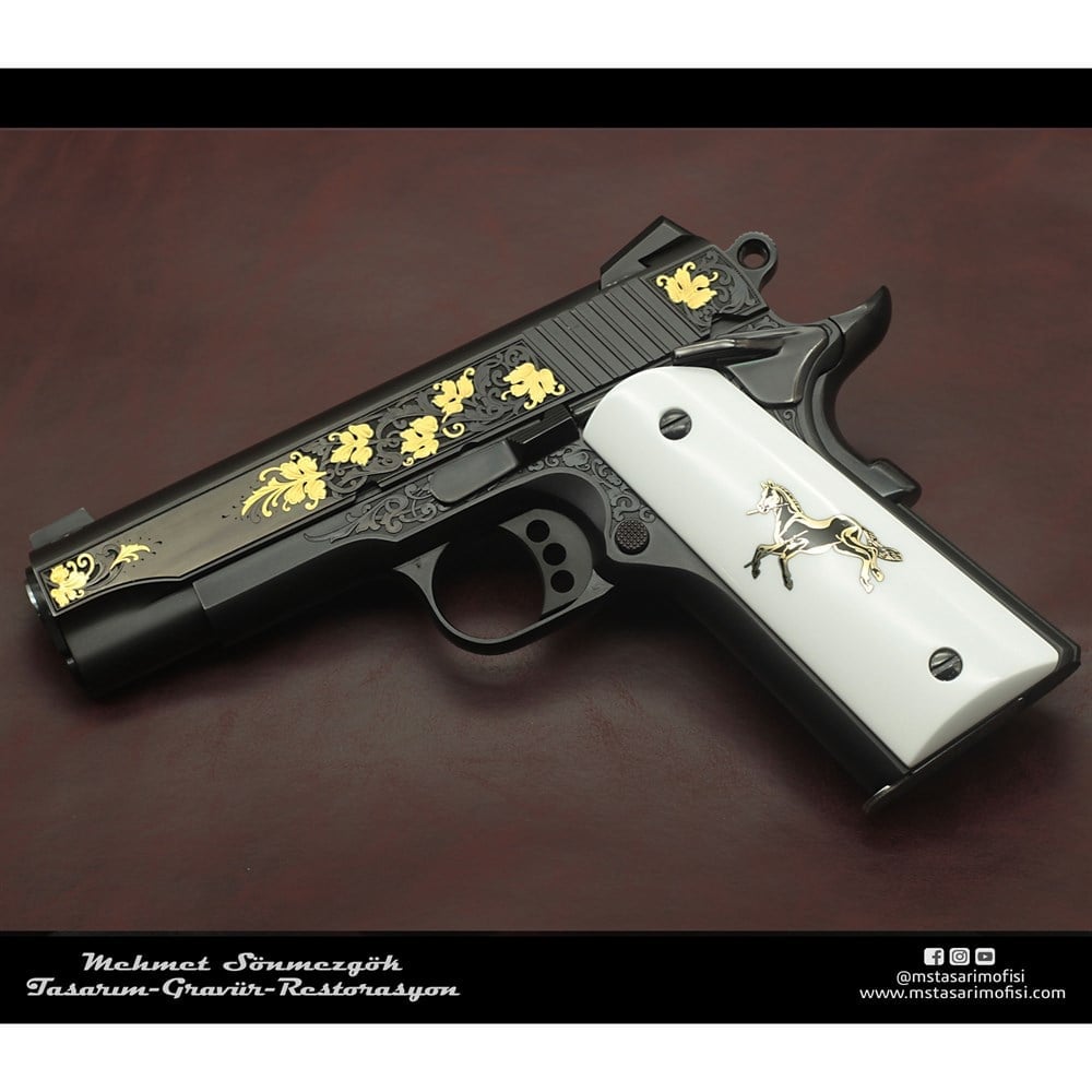 Colt 1911 Gravür // Altın Kakmalı,Yaprak Desenli Tasarım