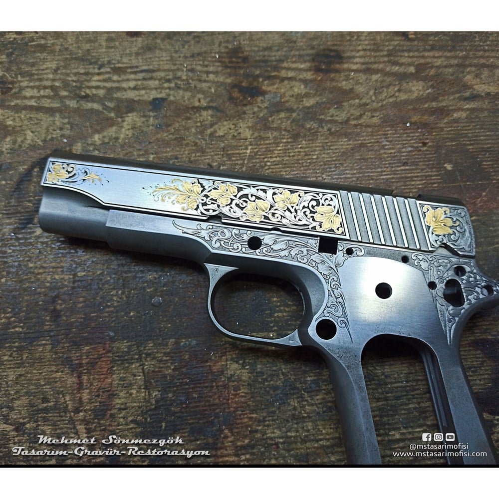 Colt 1911 Gravür // Altın Kakmalı,Yaprak Desenli Tasarım
