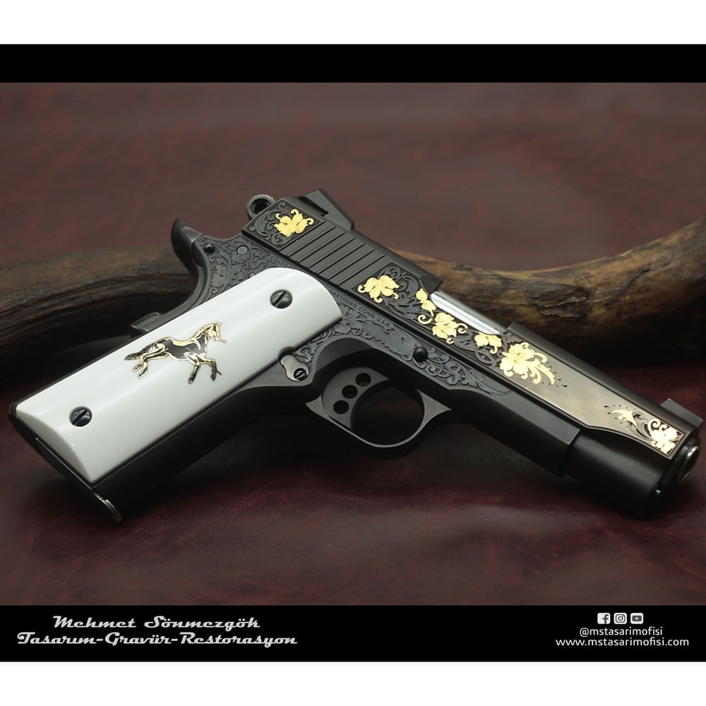 Colt 1911 Gravür // Altın Kakmalı,Yaprak Desenli Tasarım