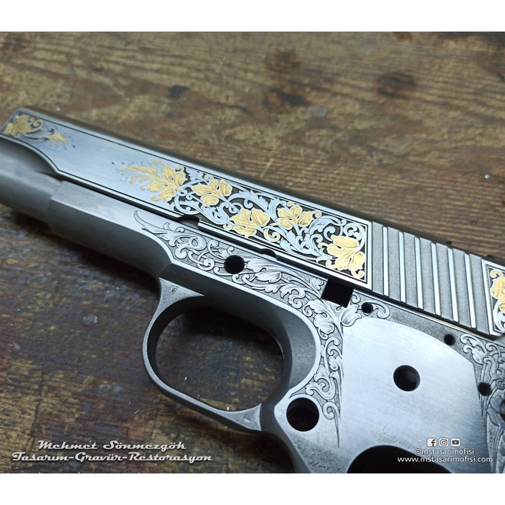 Colt 1911 Gravür // Altın Kakmalı,Yaprak Desenli Tasarım