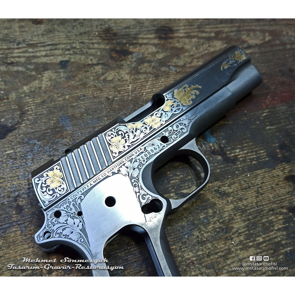Colt 1911 Gravür // Altın Kakmalı,Yaprak Desenli Tasarım