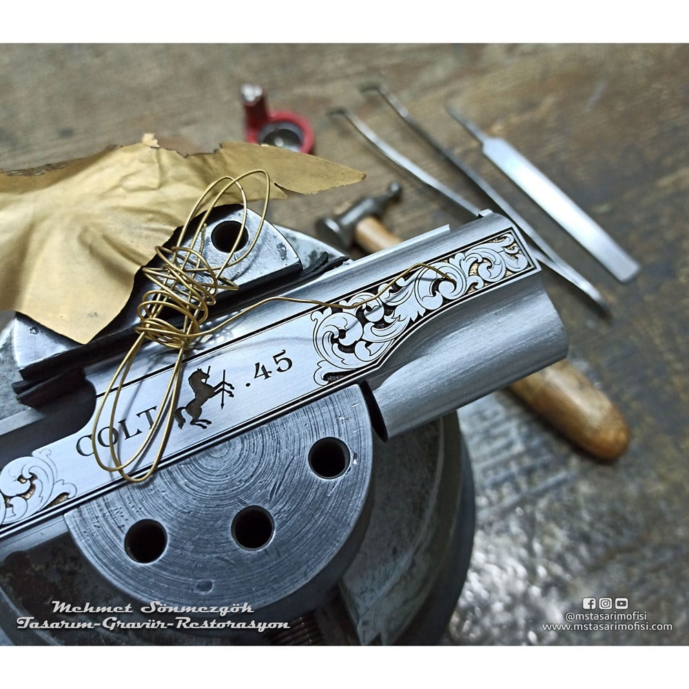 Colt 1911 Gravür // Özel Tasarım,Altın Kakmalı Modelimiz,Titanym Kaplamalı