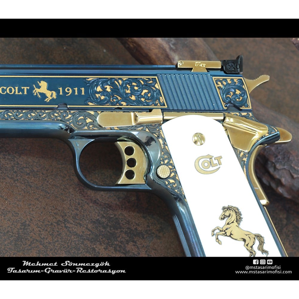 Colt 1911 Gravür // Özel Tasarım,Altın Kakmalı Modelimiz,Titanym Kaplamalı