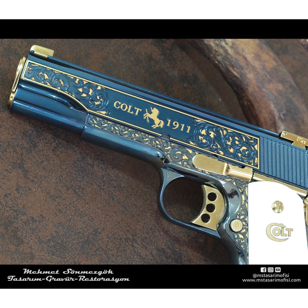 Colt 1911 Gravür // Özel Tasarım,Altın Kakmalı Modelimiz,Titanym Kaplamalı