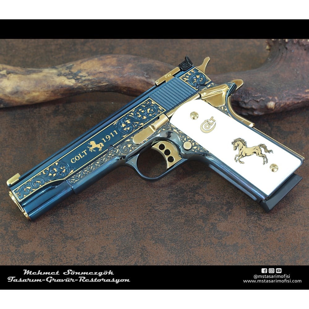 Colt 1911 Gravür // Özel Tasarım,Altın Kakmalı Modelimiz,Titanym Kaplamalı