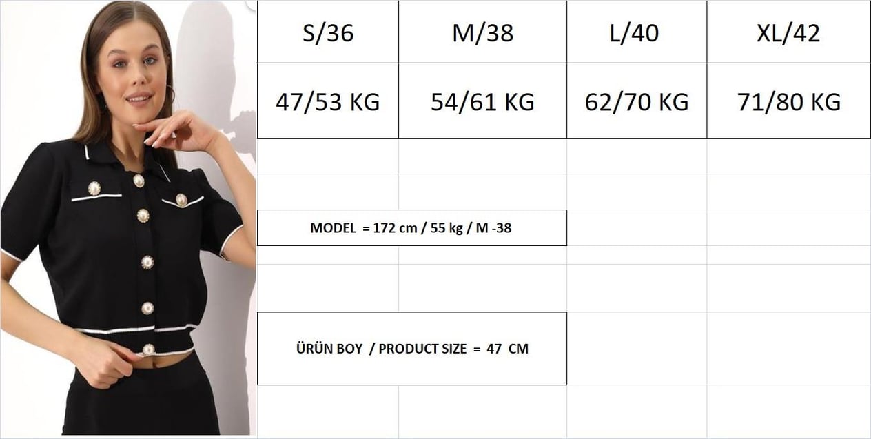 Polo Yaka Triko Crop İnci Düğmeli Hırka 2203