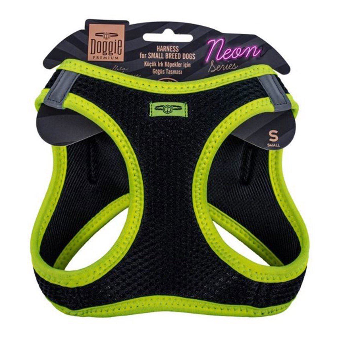 DOGGİE HAVALI DOKUMA NEON SERİSİ KÜÇÜK IRK GÖĞÜS TASMASI SARI S-32-38CM8680782197345