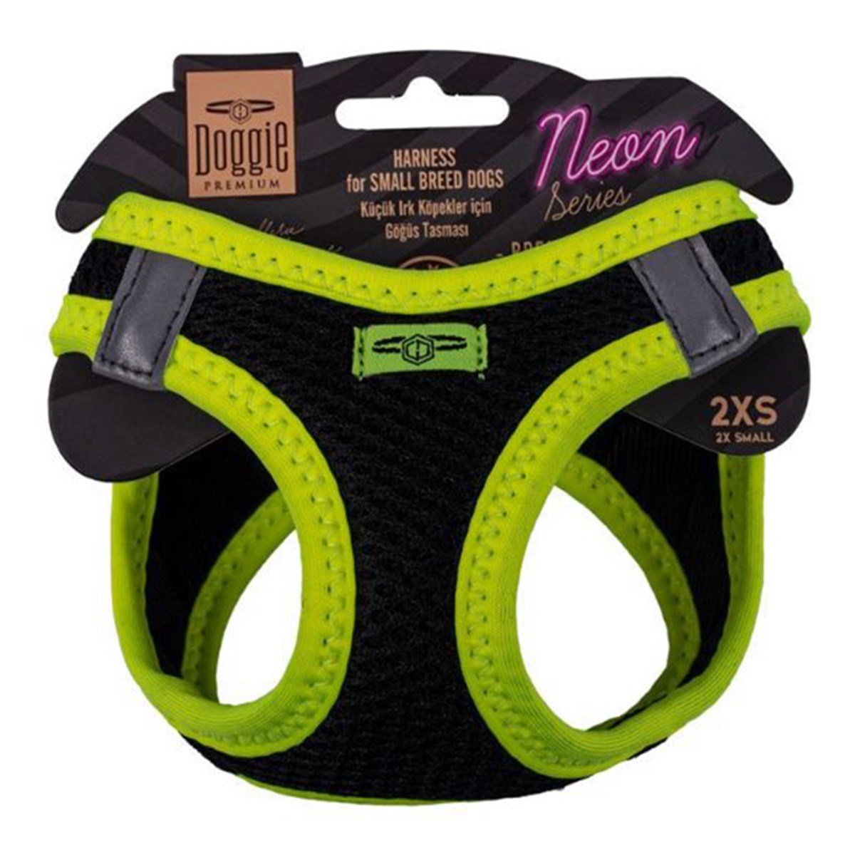 DOGGİE HAVALI DOKUMA NEON SERİSİ KÜÇÜK IRK GÖĞÜS TASMASI SARI 2XS-26-30CM8680782197246