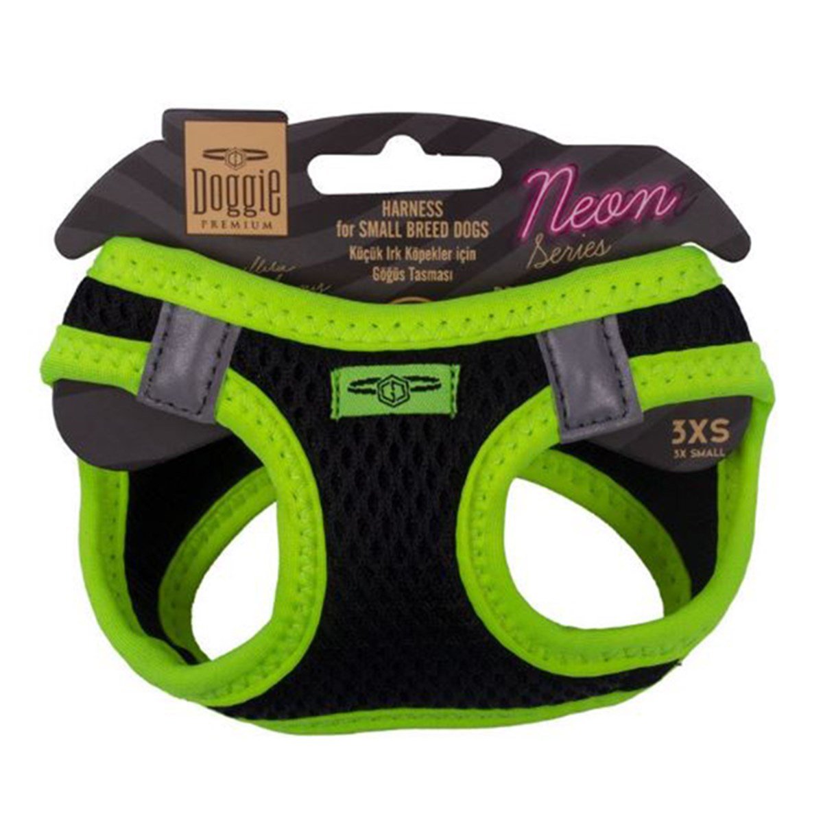 DOGGİE HAVALI DOKUMA NEON SERİSİ KÜÇÜK IRK GÖĞÜS TASMASI SARI 3XS-22-26CM8680782197192
