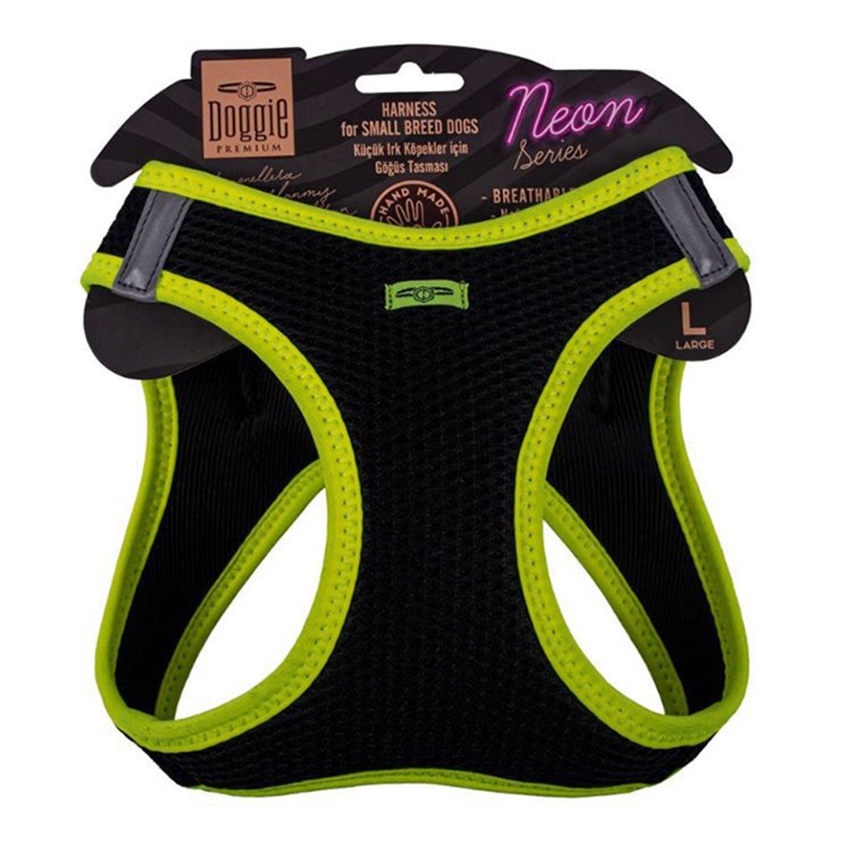 DOGGİE HAVALI DOKUMA NEON SERİSİ KÜÇÜK IRK GÖĞÜS TASMASI SARI L-42-48CM8680782197444