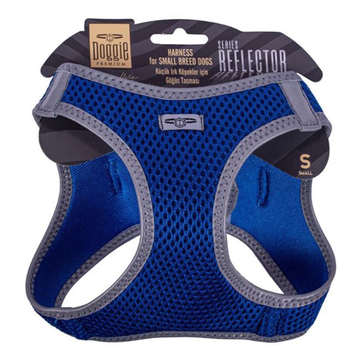 DOGGİE HAVALI DOKUMA REFLEKTÖR SERİSİ KÜÇÜK IRK GÖĞÜS TASMASI MAVİ S-32-38CM8680782197697
