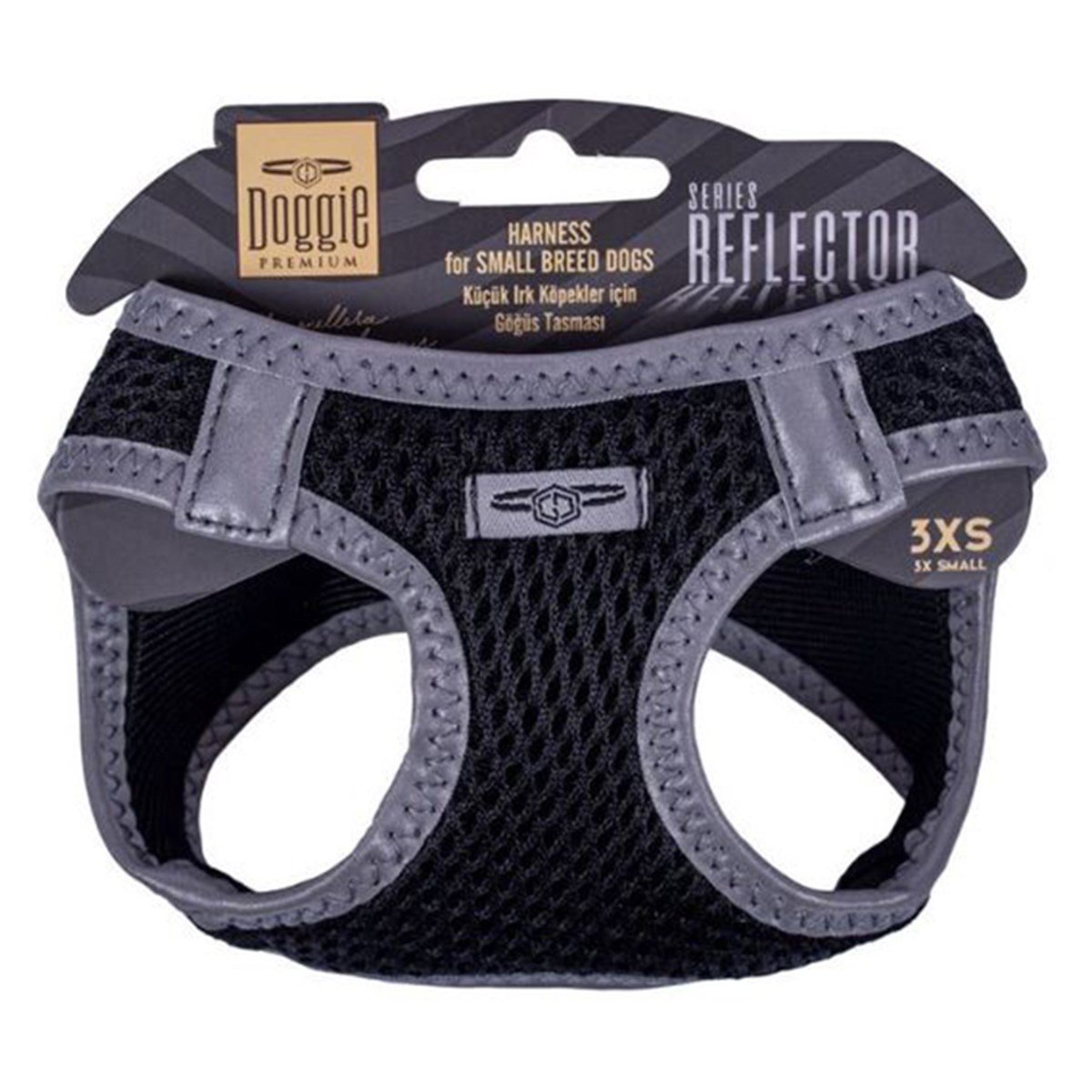 DOGGİE HAVALI DOKUMA REFLEKTÖR SERİSİ KÜÇÜK IRK GÖĞÜS TASMASI SİYAH 3XS-22-26CM8680782197468