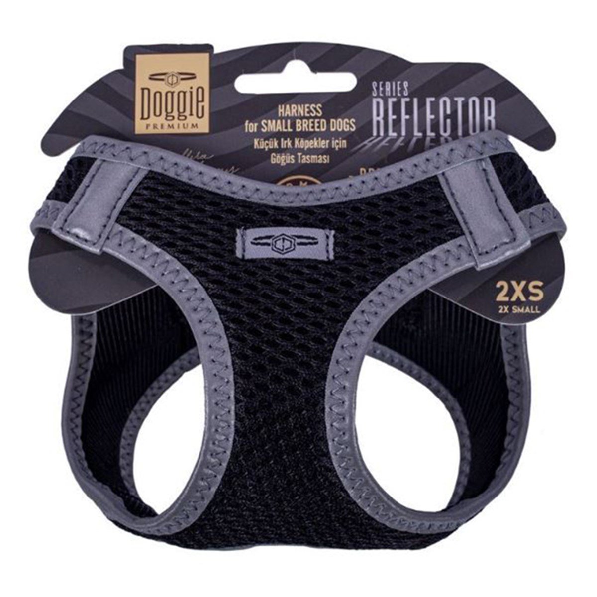 DOGGİE HAVALI DOKUMA REFLEKTÖR SERİSİ KÜÇÜK IRK GÖĞÜS TASMASI SİYAH 2XS-26-30CM8680782197536
