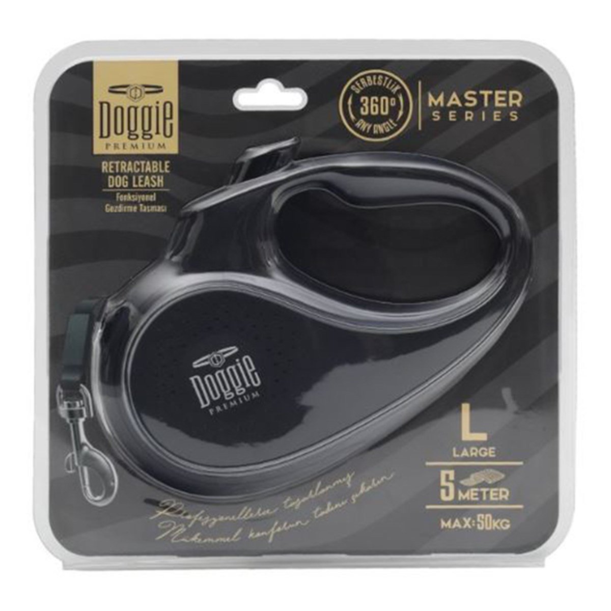 DOGGİE OTOMATİK UZATMA TASMASI MASTER SERİ SİYAH 50KG/5MT8680782170195
