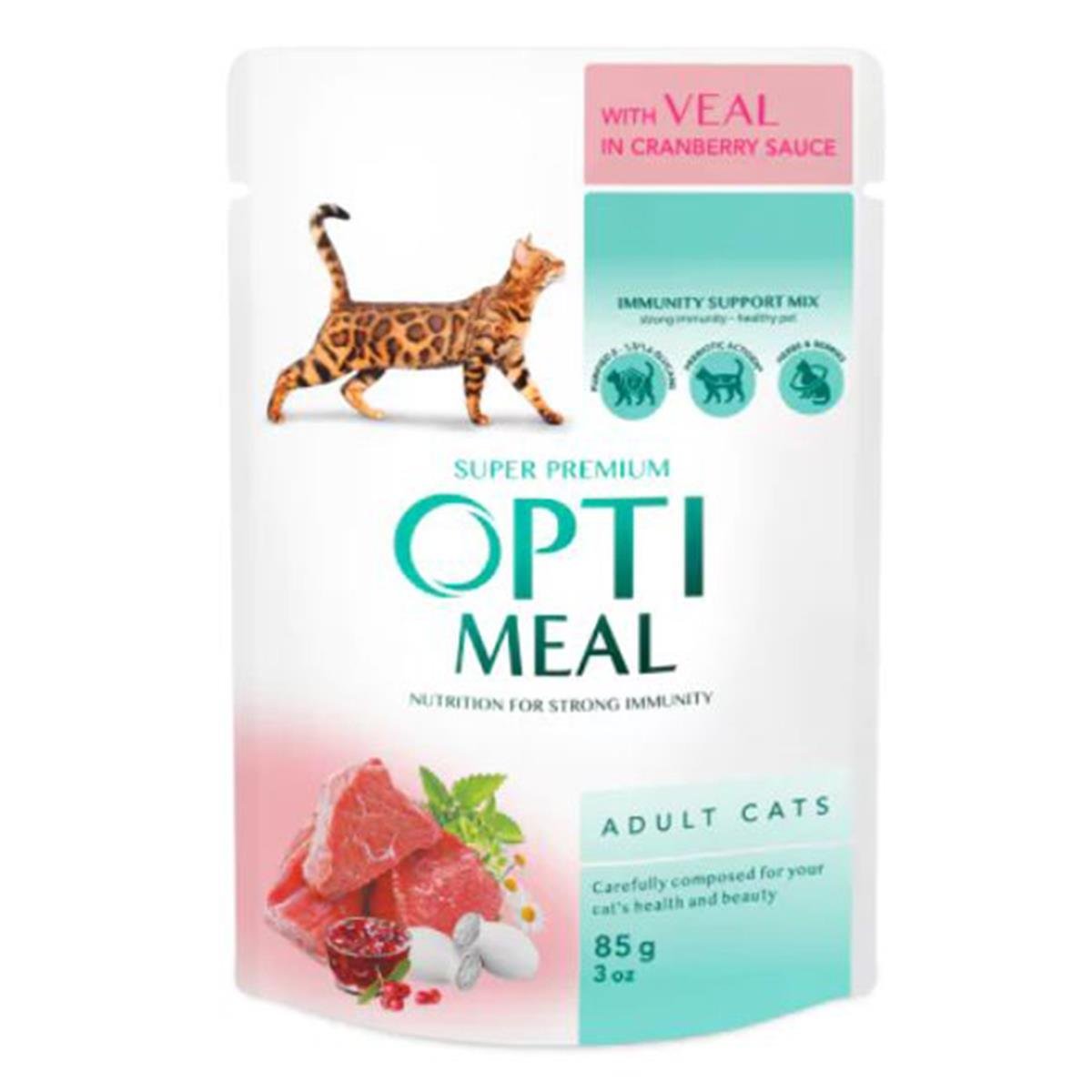OPTIMEAL ERKEK KEDI KIZILCIK SOSLU DANA ETI YAŞ MAMA  85 GR4820083905438