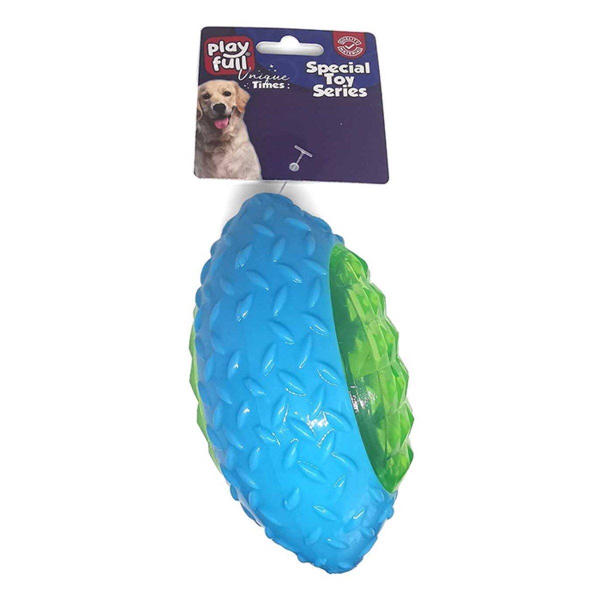 PF-4007-PLAYFULL RUGBY TOPU ŞEKLİNDE IŞIKLI PLASTİK KÖPEK OYUNCAĞI 6X14 CM8683497040074