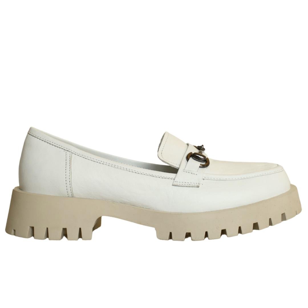 Beyaz Deri Kadın Loafer Ayakkabı