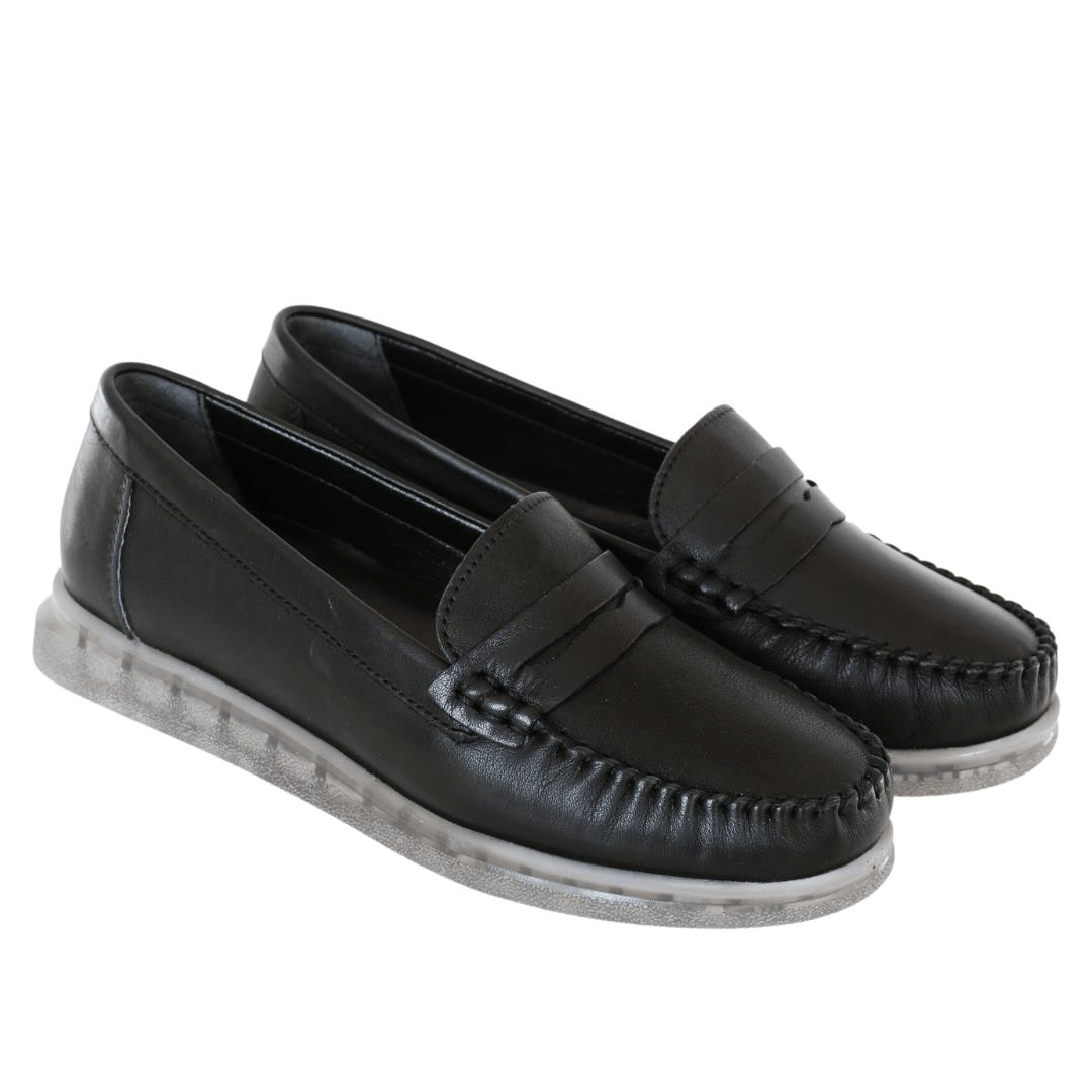 Siyah Deri Kadın Loafer Ayakkabı