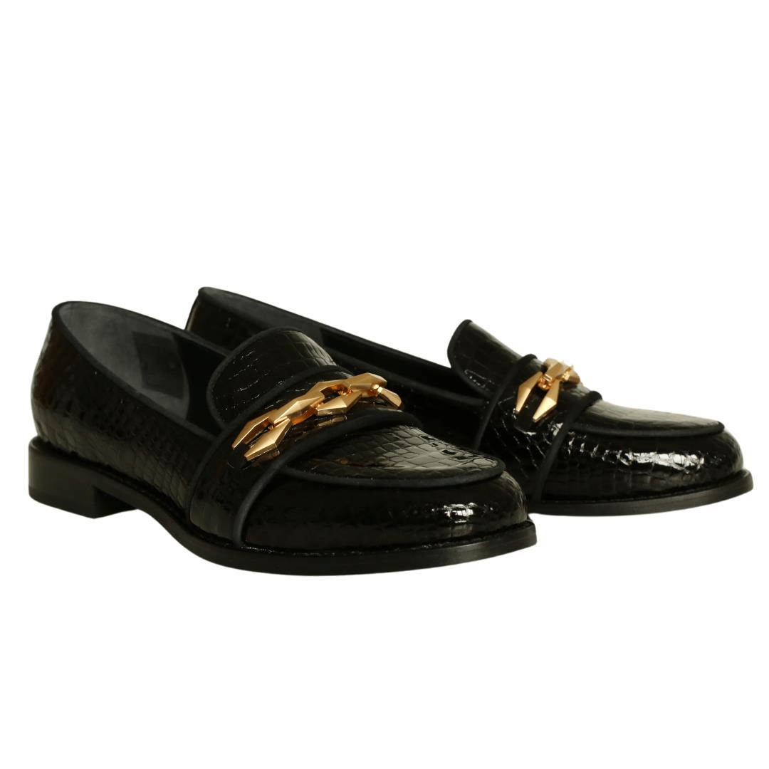 Siyah Rugan Kadın Tokalı Loafer