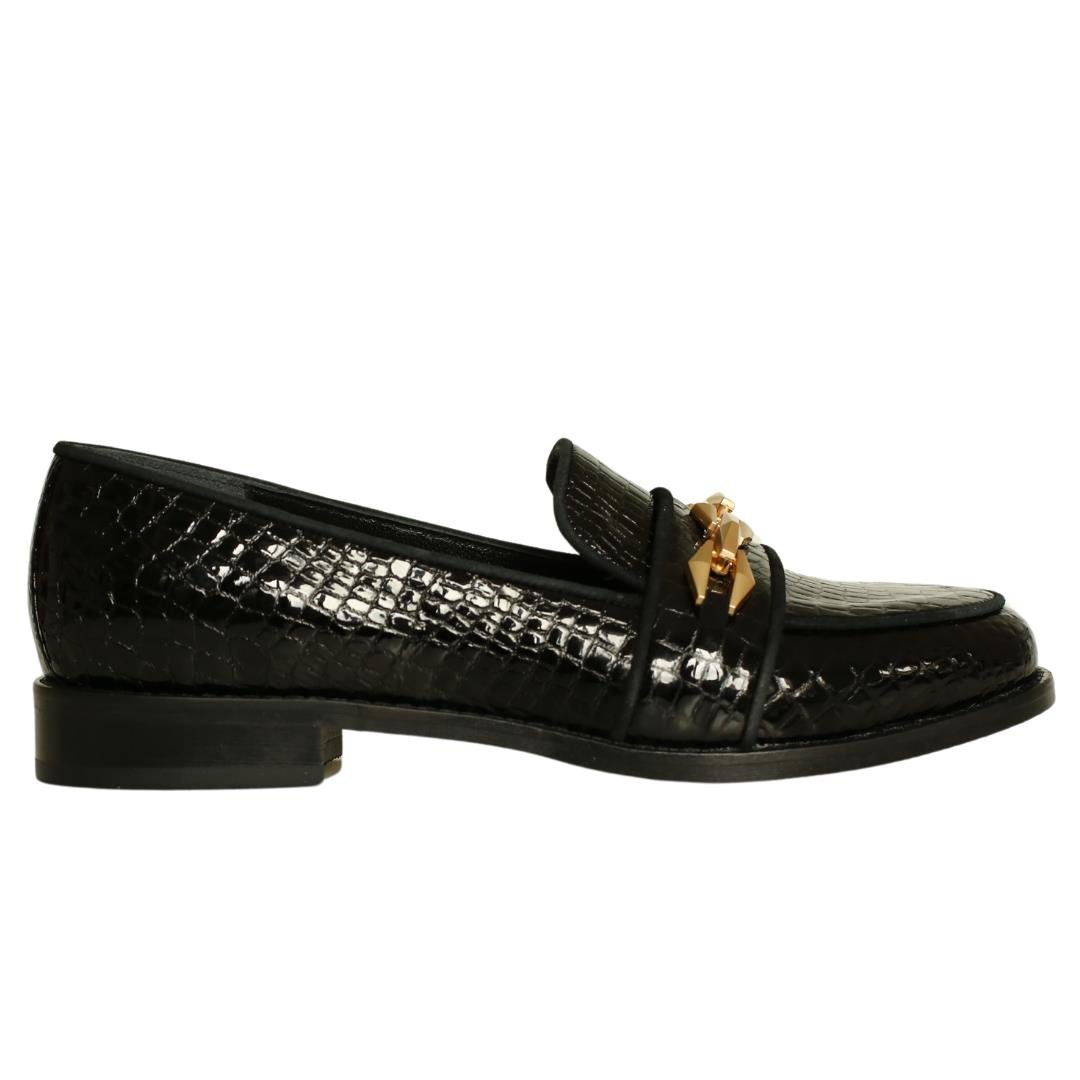 Siyah Rugan Kadın Tokalı Loafer