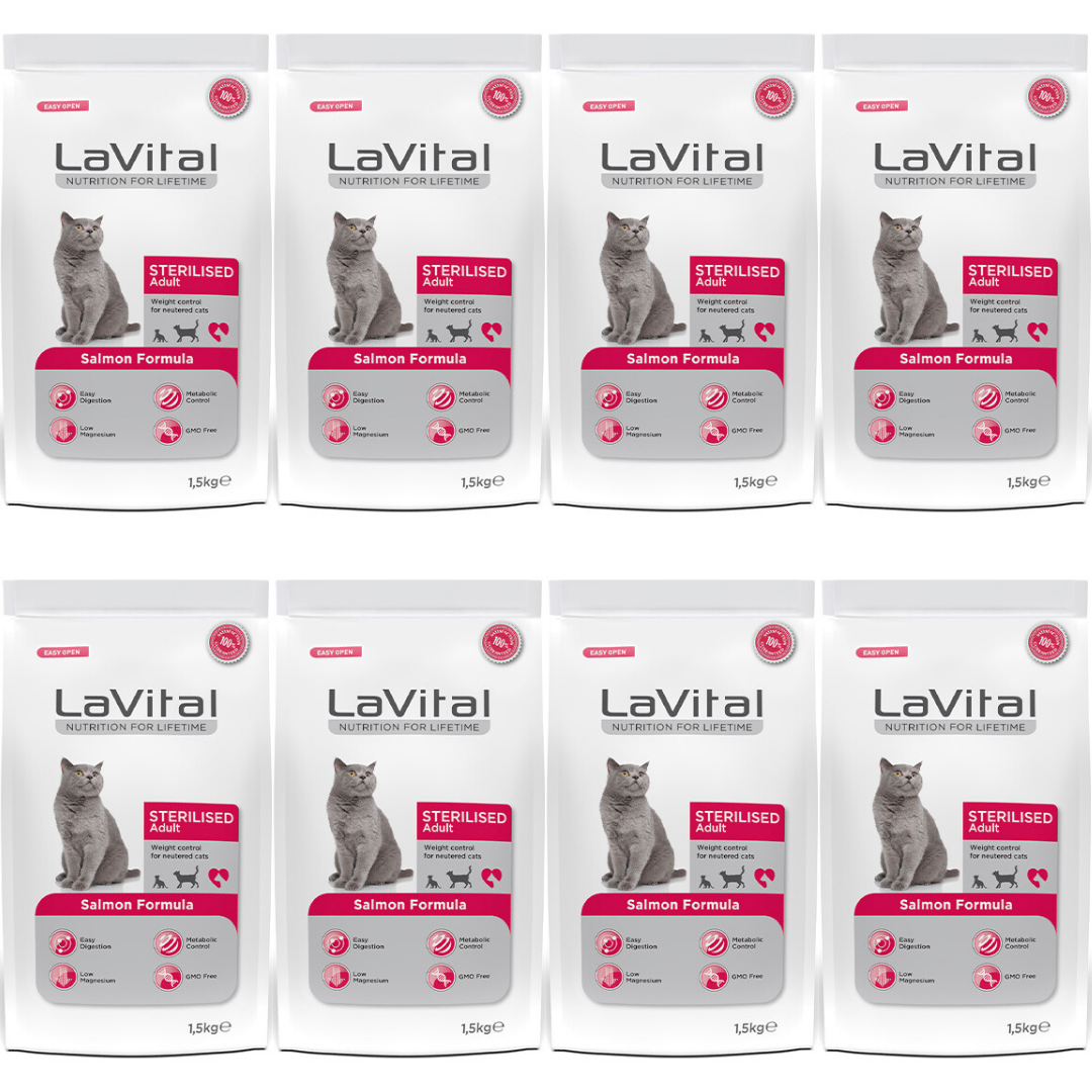 LaVital Kilo Kontrolü için Somonlu Kısırlaştırılmış Kedi Maması 1.5kg - 8 Adet