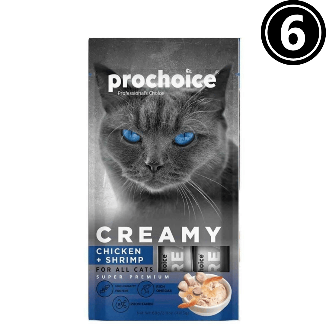 Prochoice Creamy Tavuklu ve Karidesli Sıvı Kedi Ödül Maması 4x15gr - 6 Adet