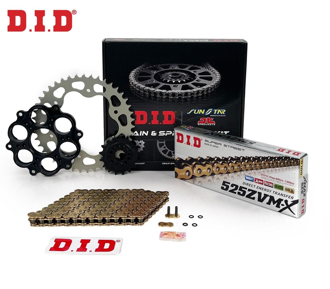 ZİNCİR DİŞLİ SETİ DUCATI 1098 / S (1100 cc) (2007-2008) / ZİNCİR : DID-525ZVM-X (Gold)-98 / DİŞLİ: JT (15T-38T)