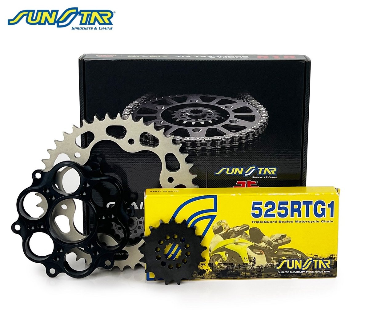 ZİNCİR DİŞLİ SETİ DUCATI EVO (848 cc)  (2011-2013) / ZİNCİR : SUNSTAR 525RTG1 (Gold)-98 / DİŞLİ: SUNSTAR (15T) - JT (39T)