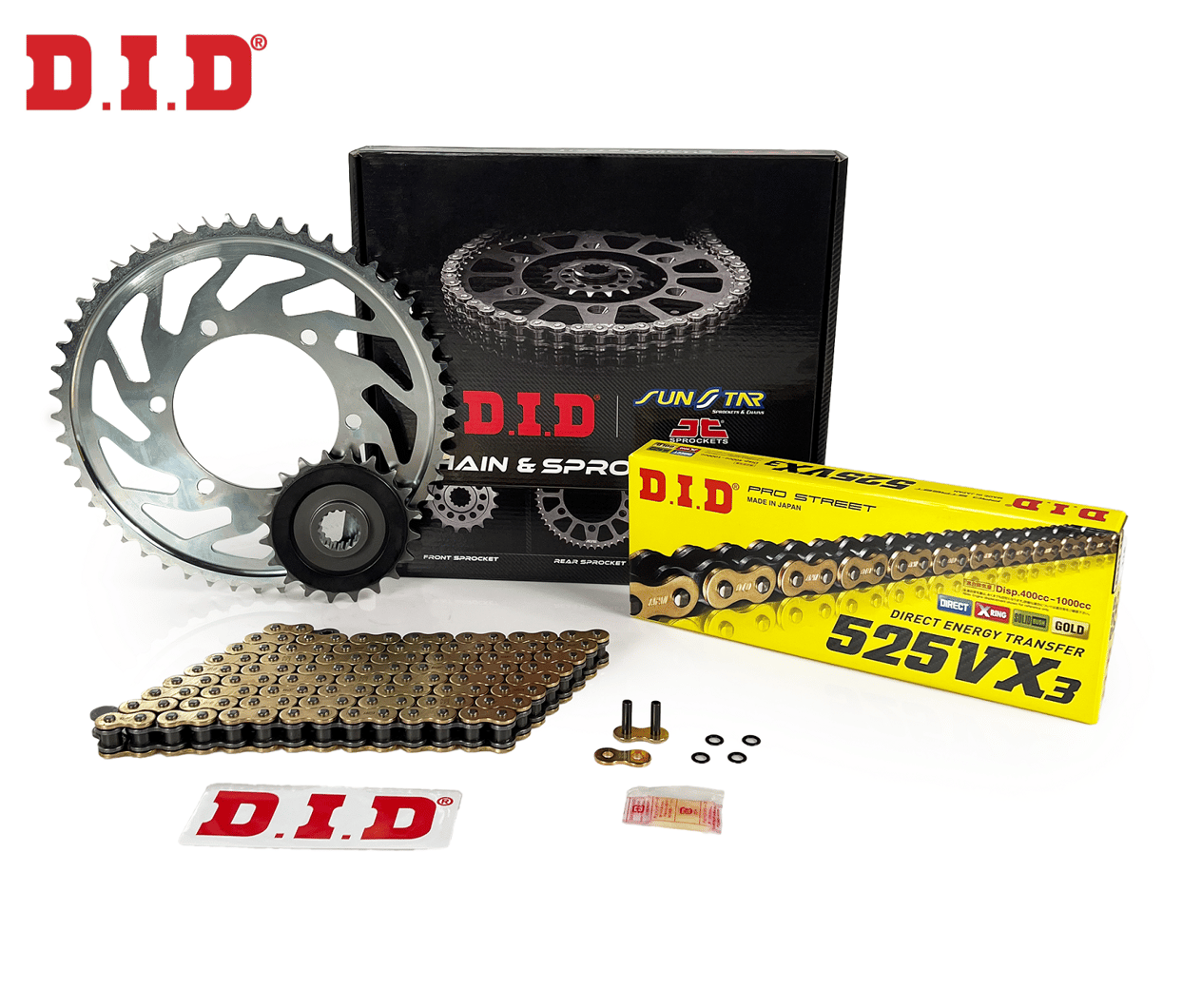 ZİNCİR DİŞLİ SETİ SUZUKI DL V-STROM / XT (1000 cc)  (2002-2010) / ZİNCİR : DID-525VX3 (Gold)-112 / DİŞLİ: JT (17T-42T)