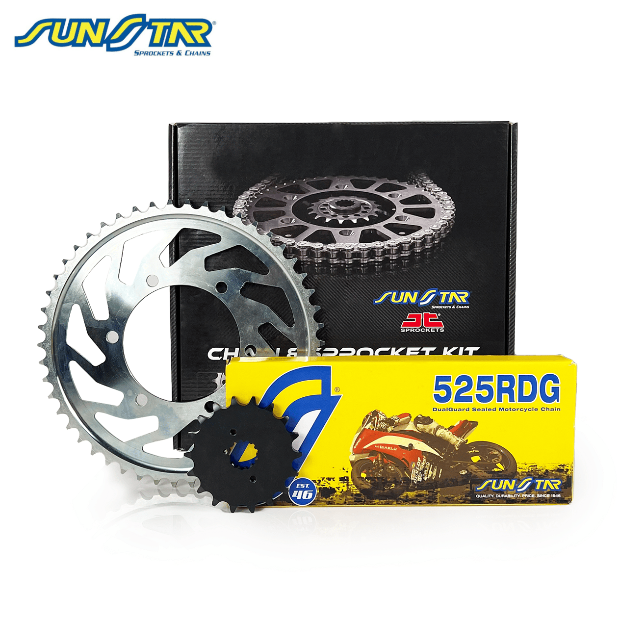 ZİNCİR DİŞLİ SETİ YAMAHA TDM (850 cc)  (1996-2001) / ZİNCİR : SUNSTAR 525RDG (Çelik)-114 / DİŞLİ: JT (16T) - SUNSTAR (43T)