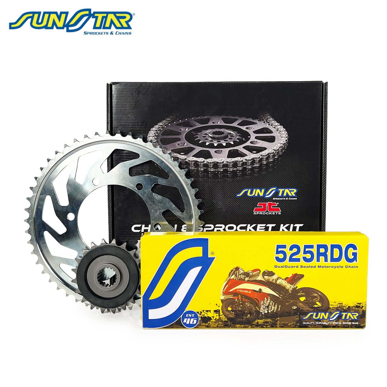 ZİNCİR DİŞLİ SETİ YAMAHA TDM (850 cc)  (1996-2001) / ZİNCİR : SUNSTAR 525RDG (Çelik)-114 / DİŞLİ: JT (16T) - SUNSTAR (43T)