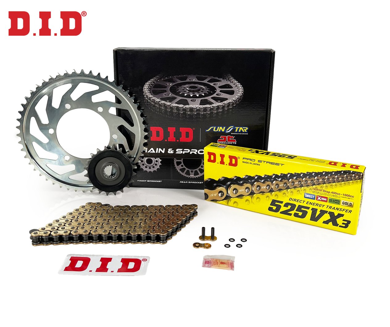 ZİNCİR DİŞLİ SETİ YAMAHA TDM (900 cc)  (2002-2014) / ZİNCİR : DID-525VX3 (Gold)-118 / DİŞLİ: JT (16T-42T)