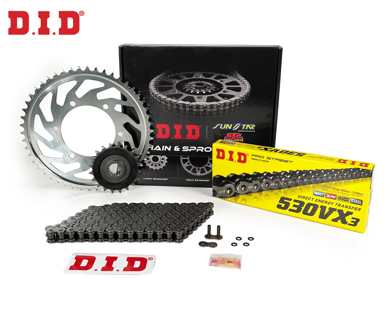 ZİNCİR DİŞLİ SETİ YAMAHA XJR (1200 cc)  (1995-1998) / ZİNCİR : DID-530VX3 (Çelik)-110 / DİŞLİ: JT (17T) - SUNSTAR (38T)